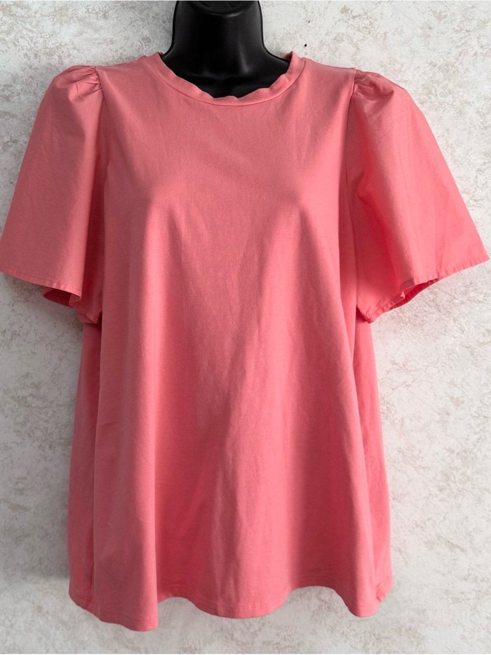 A New Day Blouse Women's Large Flutter Sleeve Round Neck Mixed Fabric Pink Color